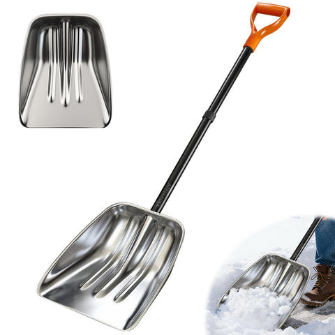 ATFVERDEX metal snow shovel with D-shaped handle for comfortable grip and precise clearing.