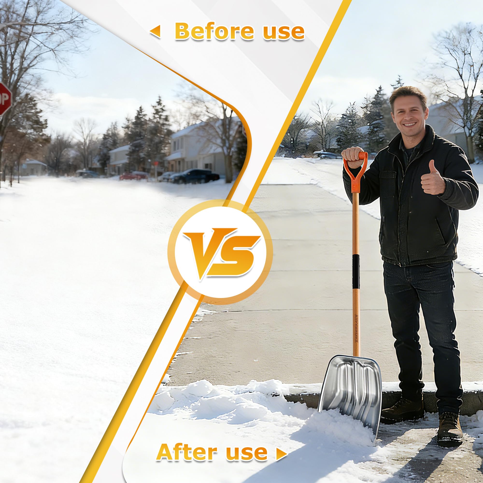 ATFVERDEX ergonomic design reduces bending during shoveling