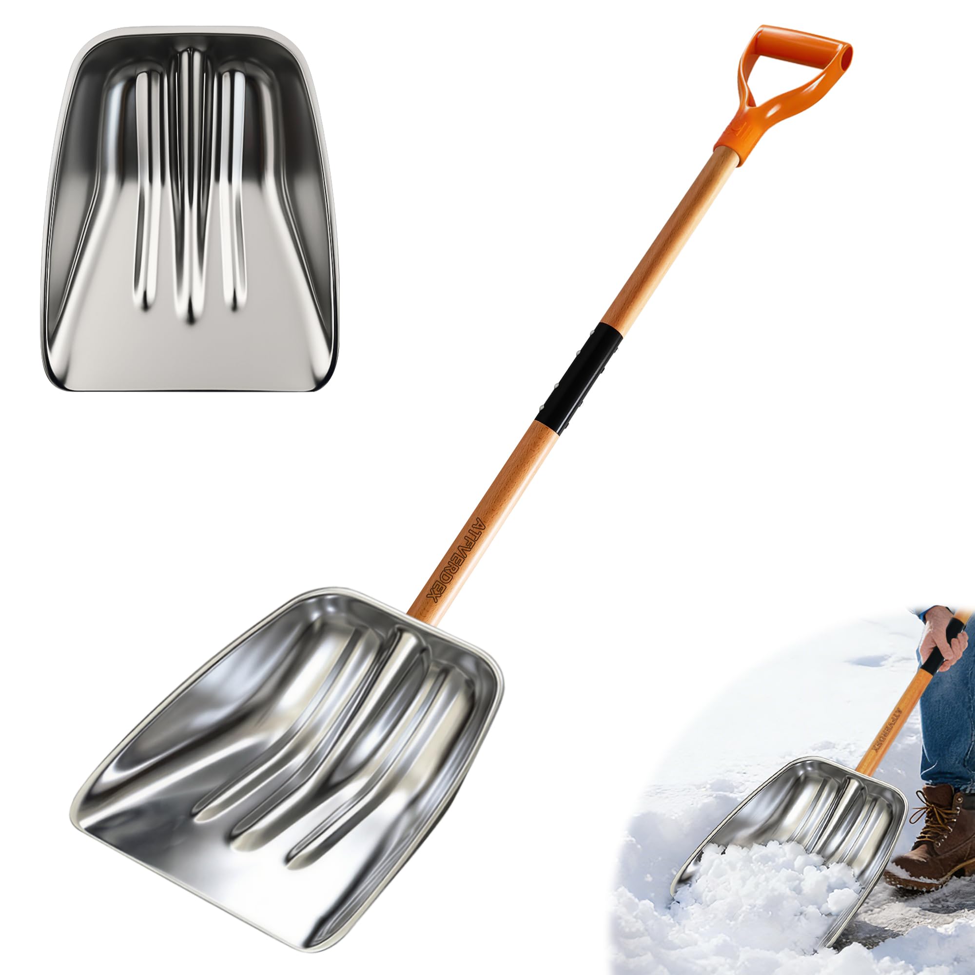 ATFVERDEX scoop shovel with wide blade for faster driveway clearing