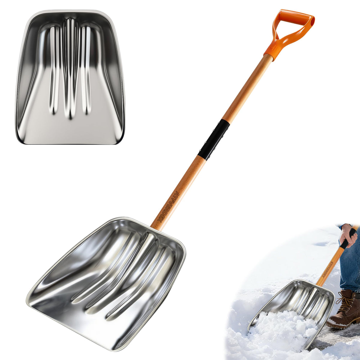 ATFVERDEX scoop shovel with wide blade for faster driveway clearing