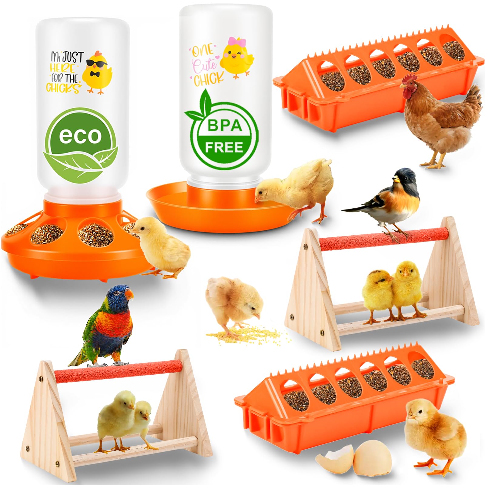 ATHCOHT chick feeder and waterer assembly keeps chicks fed and hydrated safely.