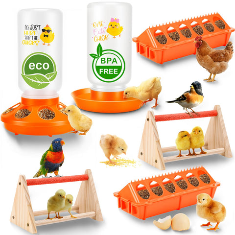ATHCOHT chick feeder and waterer assembly keeps chicks fed and hydrated safely.