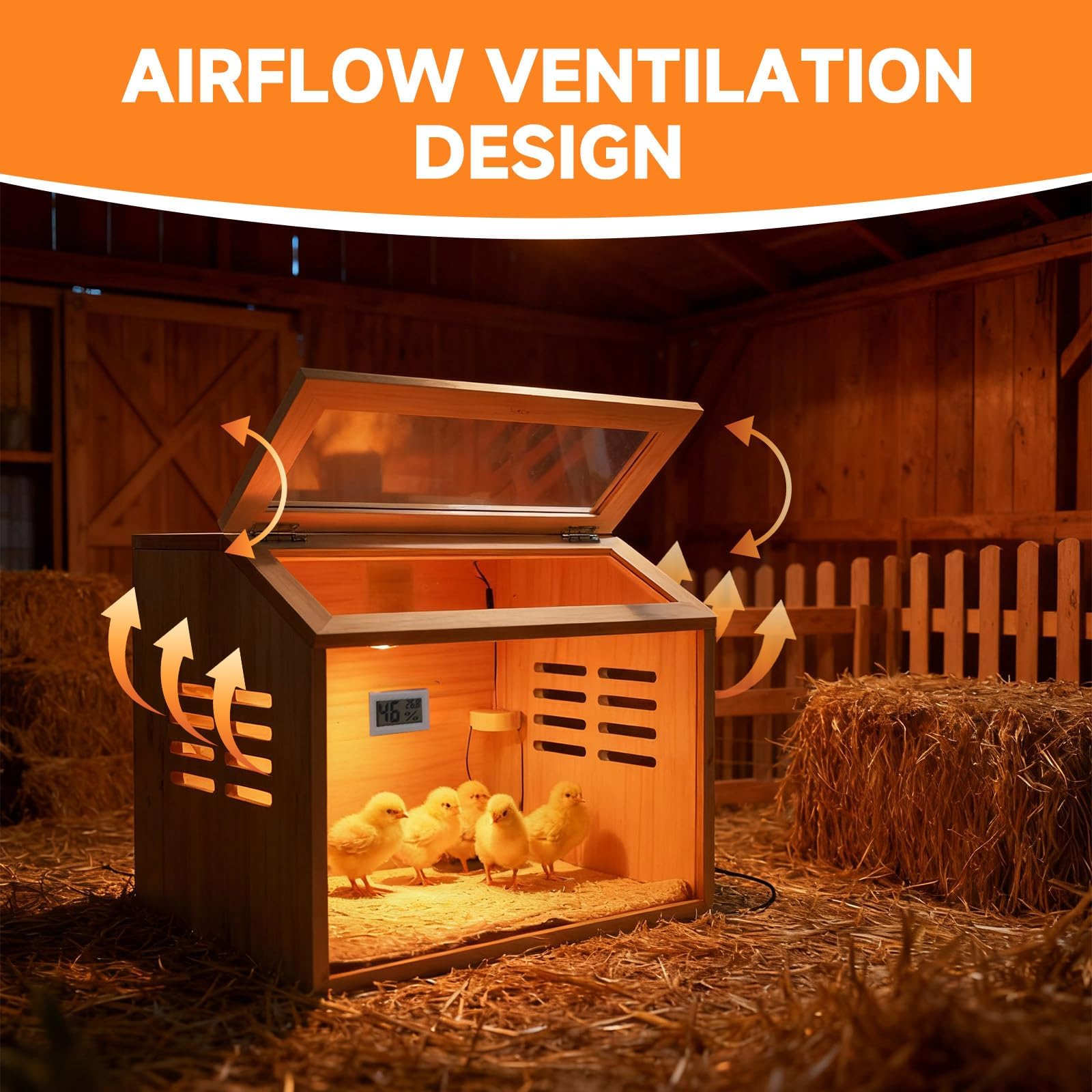 ATHCOHT Thick pine wood brooder emphasizes sturdy insulation and daily use durability.