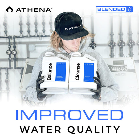 Athena Blended Balance bottle beside irrigation lines signals easy maintenance.