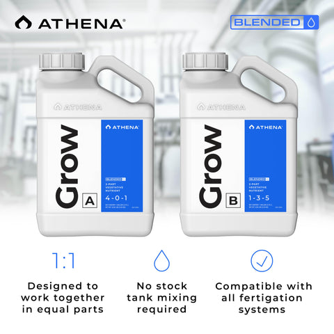 Athena Blended Grow A&B liquid fertilizer dissolving cleanly in water.