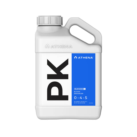 Athena Blended PK bottle pour shows precise mid-to-late bloom dosing for plants.