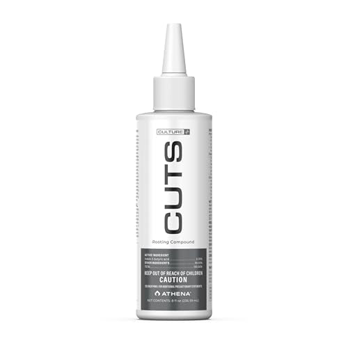 Athena Cuts rooting hormone gel bottle back showing ergonomic design