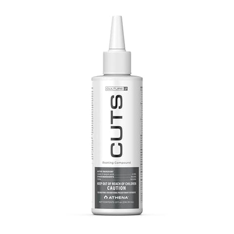 Athena Cuts rooting hormone gel bottle back showing ergonomic design