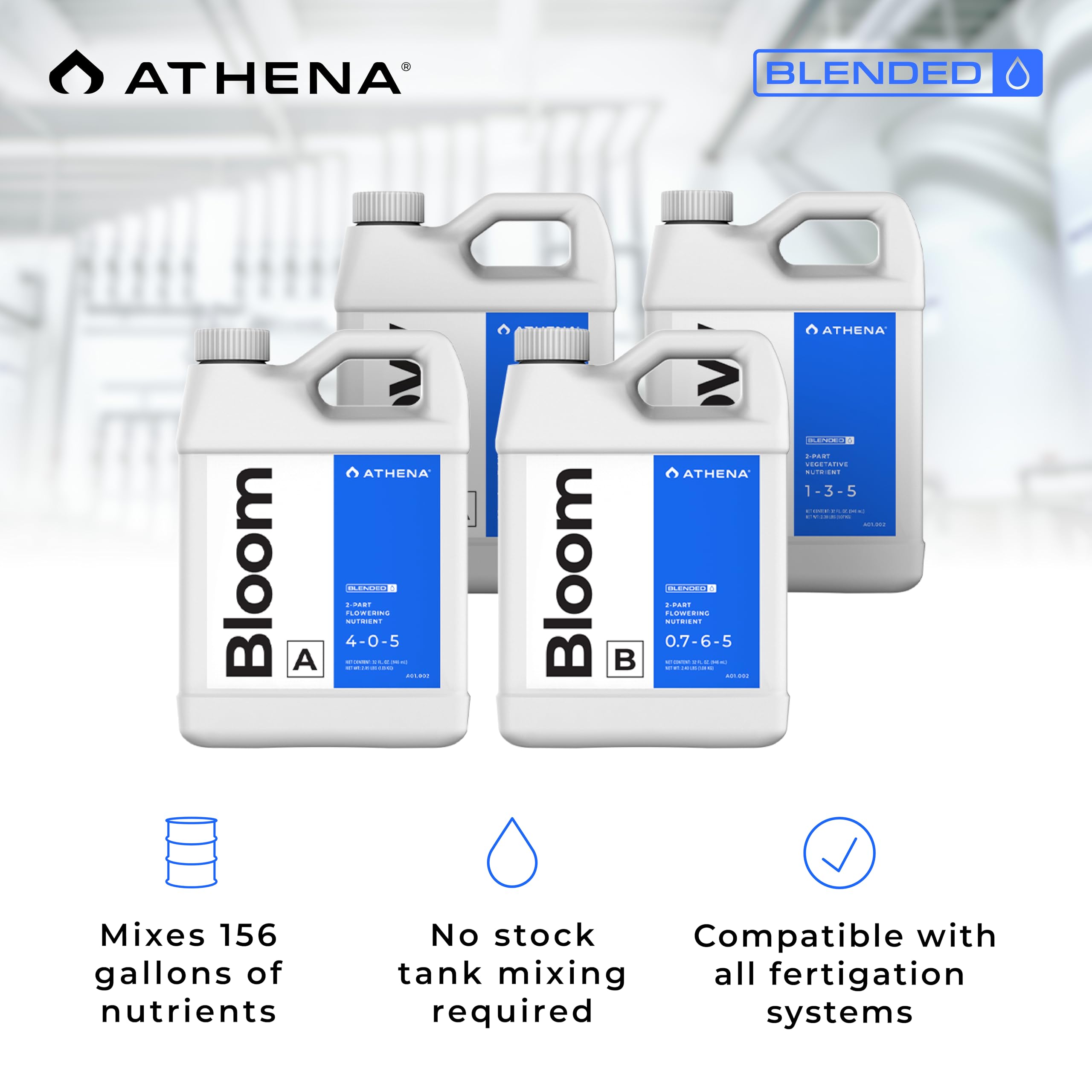 Athena Grow A&B liquid nutrient mix for vigorous vegetative growth.