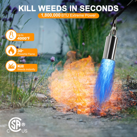 Athnevy weed burner with a 30-inch flame for targeted weed control.