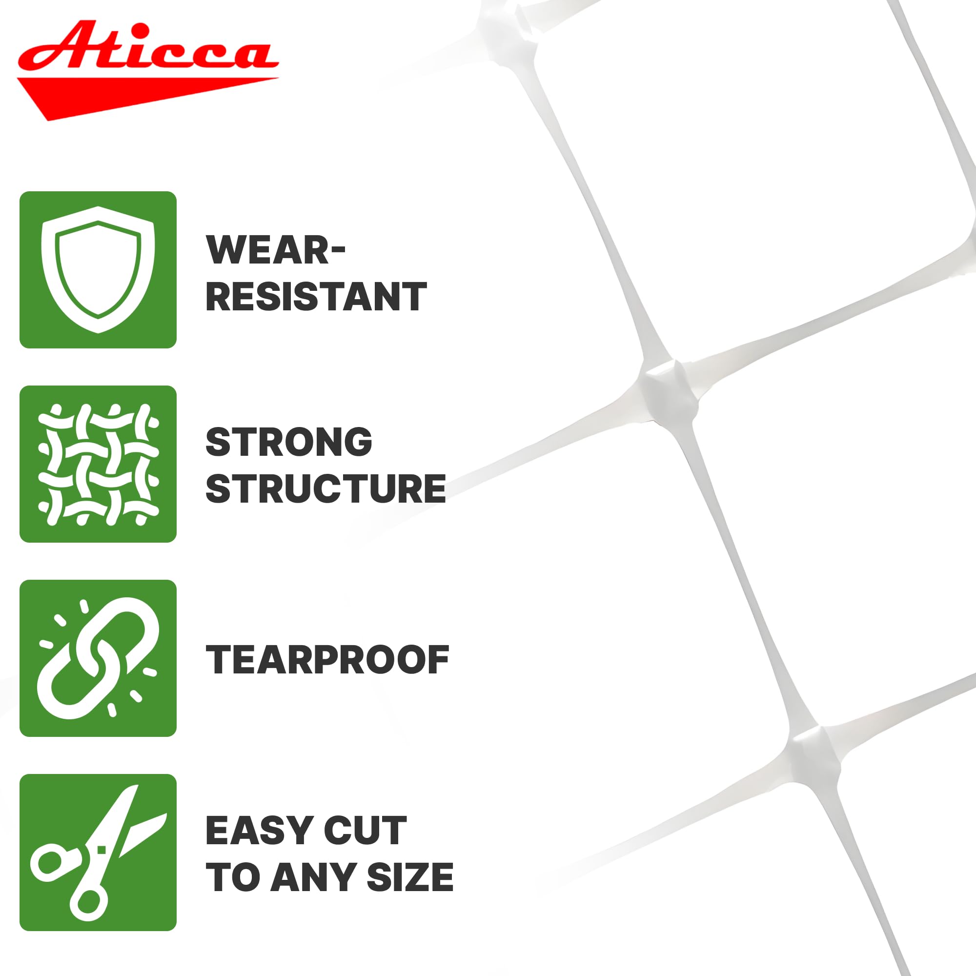 ATICCA trellis netting installation closeup shows easy wrap-around setup.