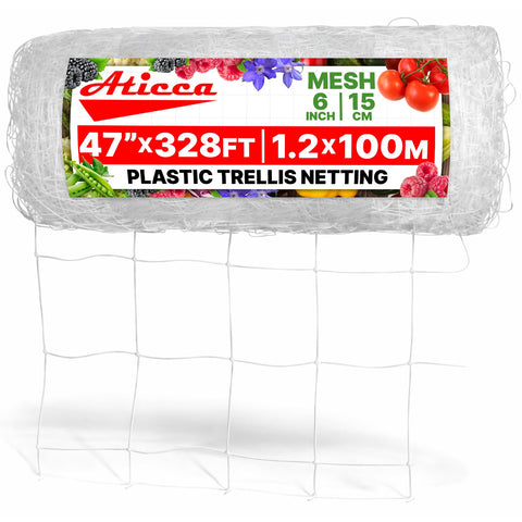 ATICCA plastic trellis netting 47-inch by 328-foot roll supports high-yield climbing plants.