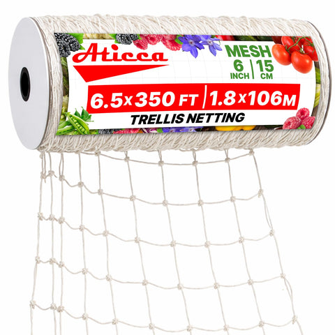 ATICCA Trellis Netting heavy-duty white mesh providing strong plant support for climbing vines