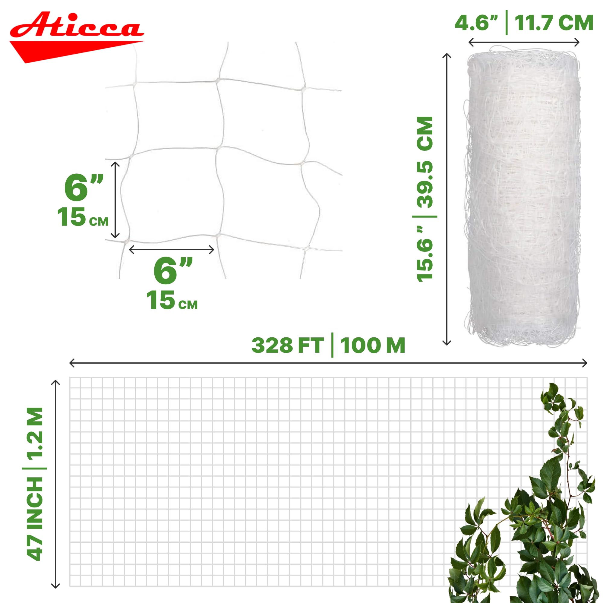 ATICCA trellis netting strong plastic mesh close-up shows durable material for long-lasting support.