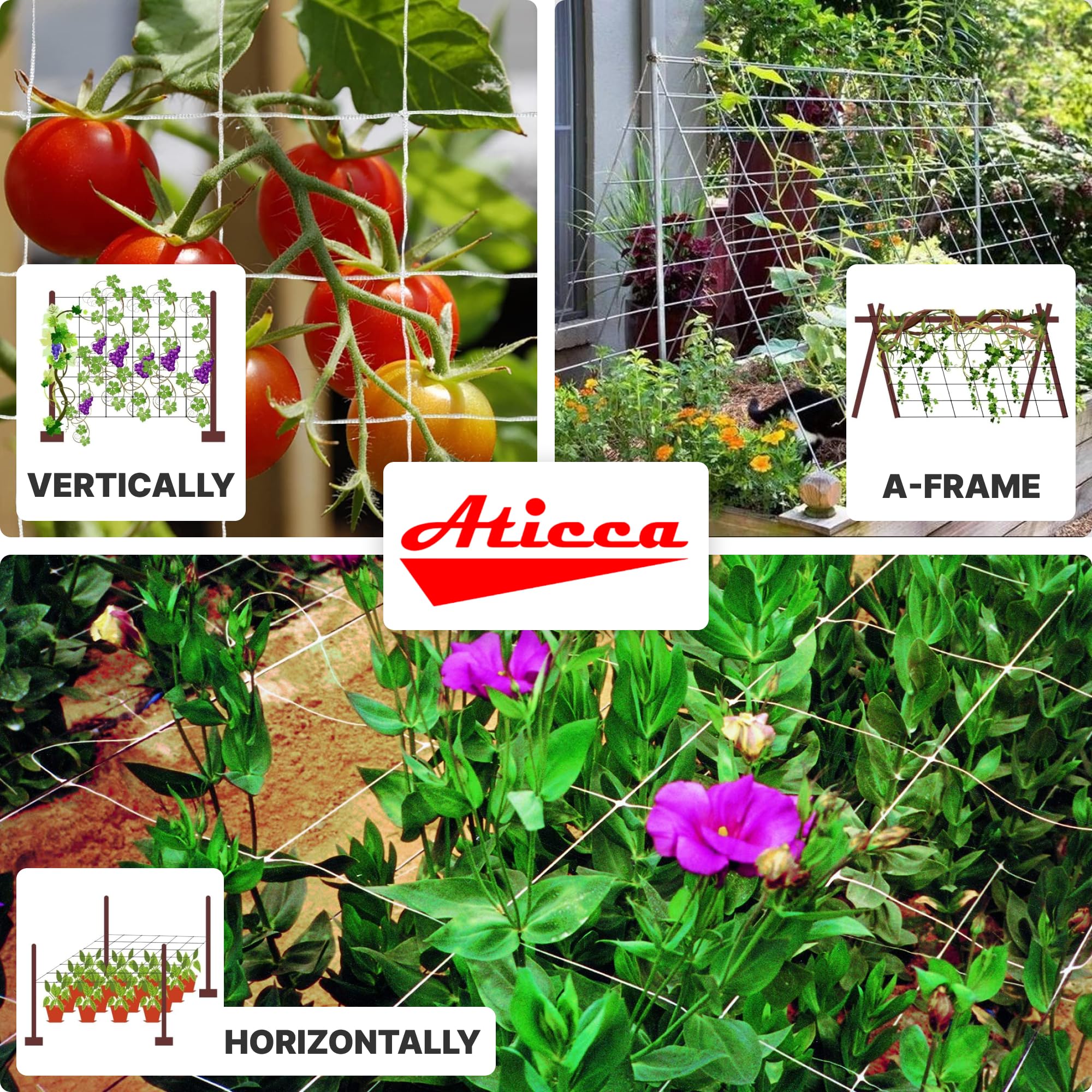 ATICCA white garden netting enhances sun exposure and airflow for healthy growth.