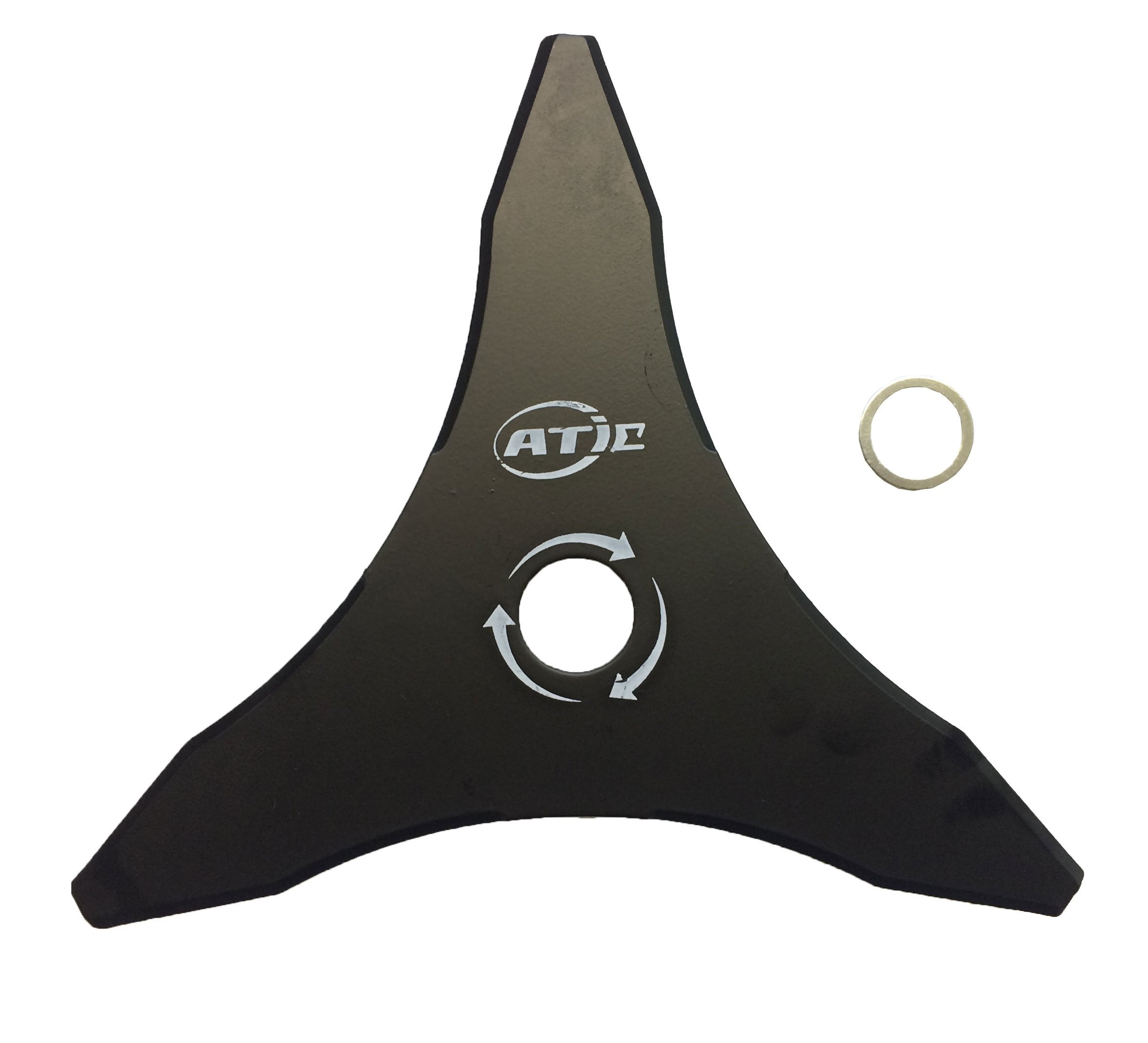 ATIE 10-inch 3-teeth steel brush cutter blade for heavy weed clearing.