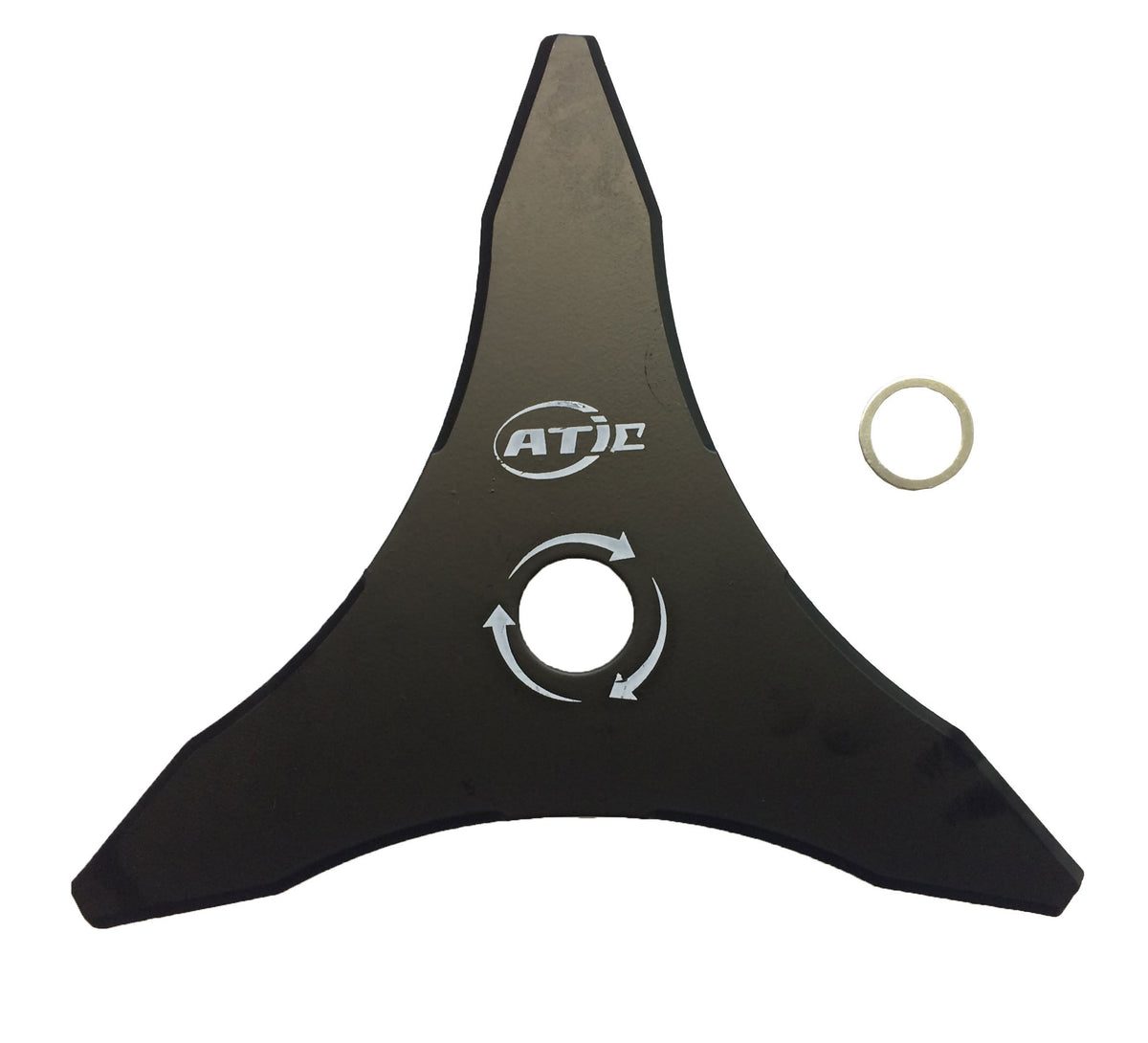 ATIE 10-inch 3-teeth steel brush cutter blade for heavy weed clearing.