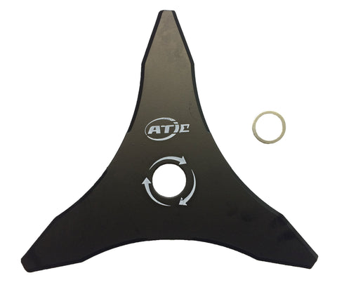 ATIE 10-inch 3-teeth steel brush cutter blade for heavy weed clearing.