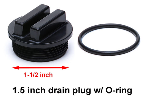 ATIE drain plug with O-ring shown for easy replacement on multiple pool filters.