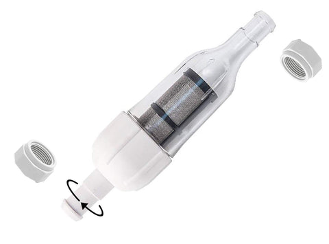 ATIE inline filter assembly for 280-380 pool cleaners with clear debris-visible housing.