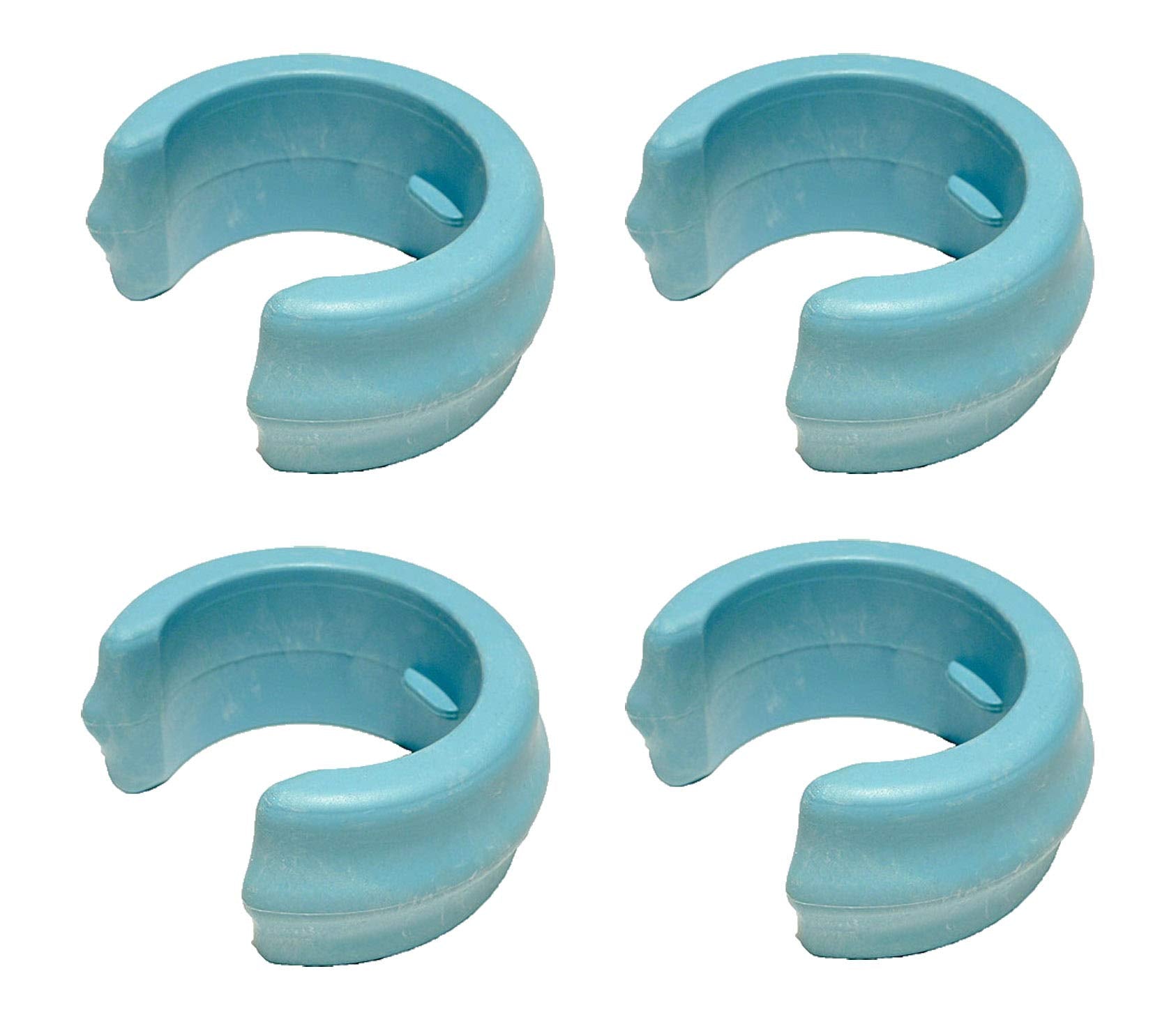 Four-pack of ATIE hose weights for pool cleaners in storage or use.