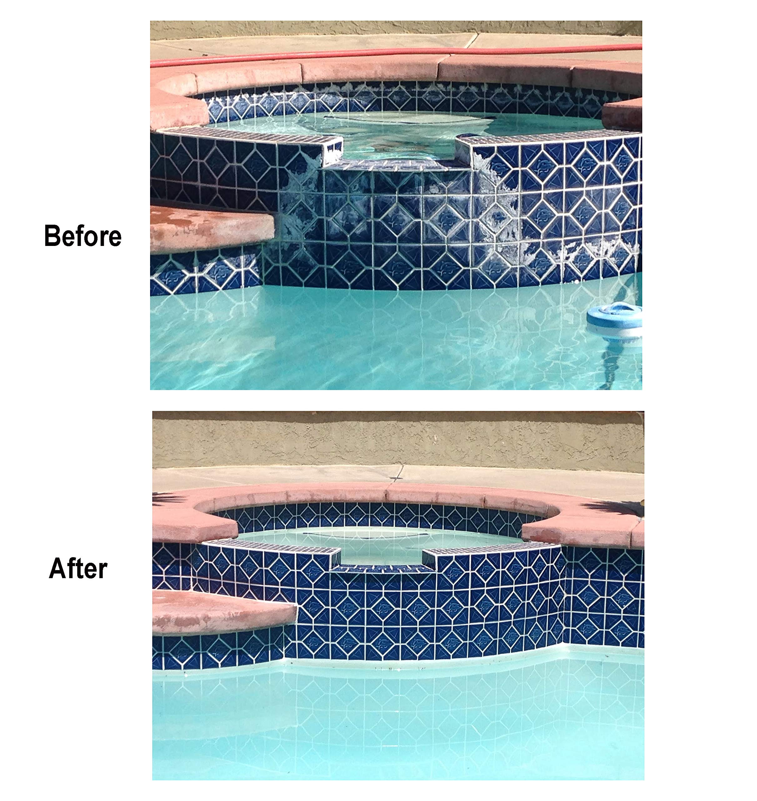 ATIE rust spot removal on concrete plaster pool tiles with gentle abrasion.