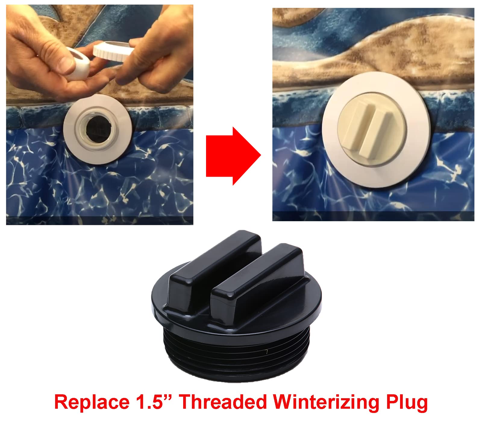 ATIE two-pack pool filter plugs with O-ring for seasonal maintenance.