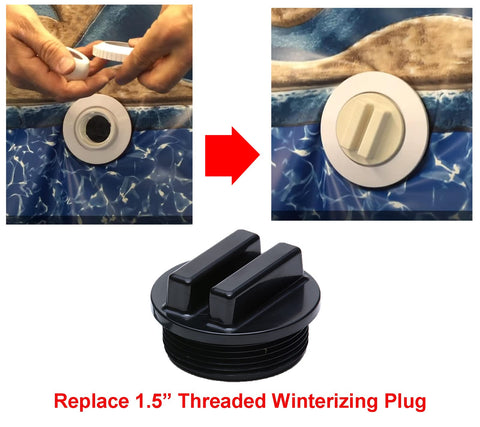ATIE two-pack pool filter plugs with O-ring for seasonal maintenance.