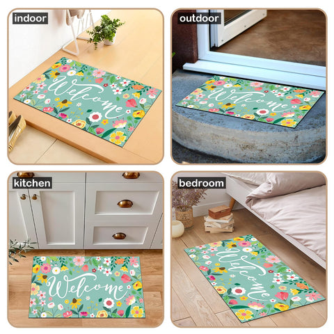 Atiloy colorful spring motif brightens any entryway and hides tracked dirt.