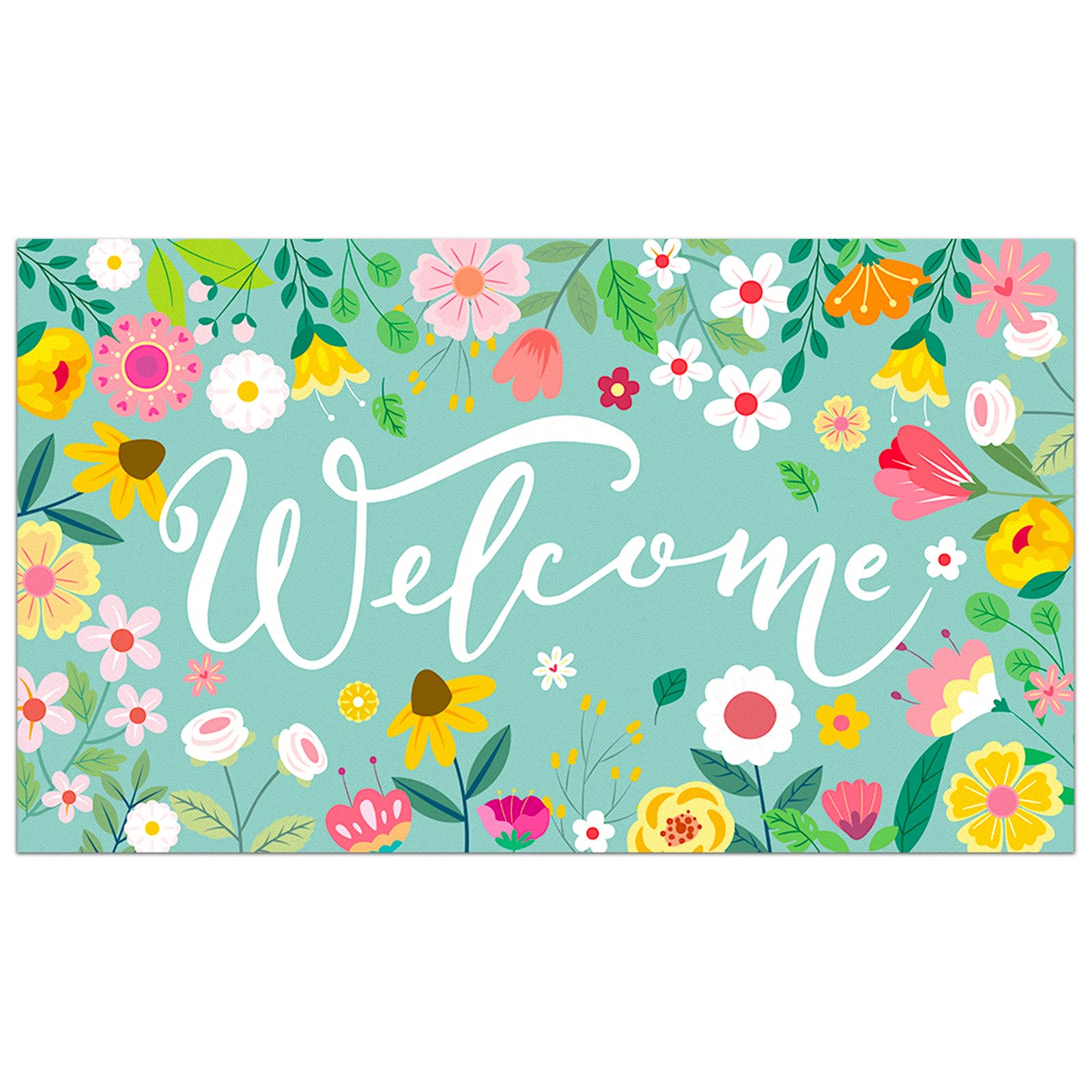 Atiloy welcome doormat with spring floral design adds curb appeal and easy cleaning.
