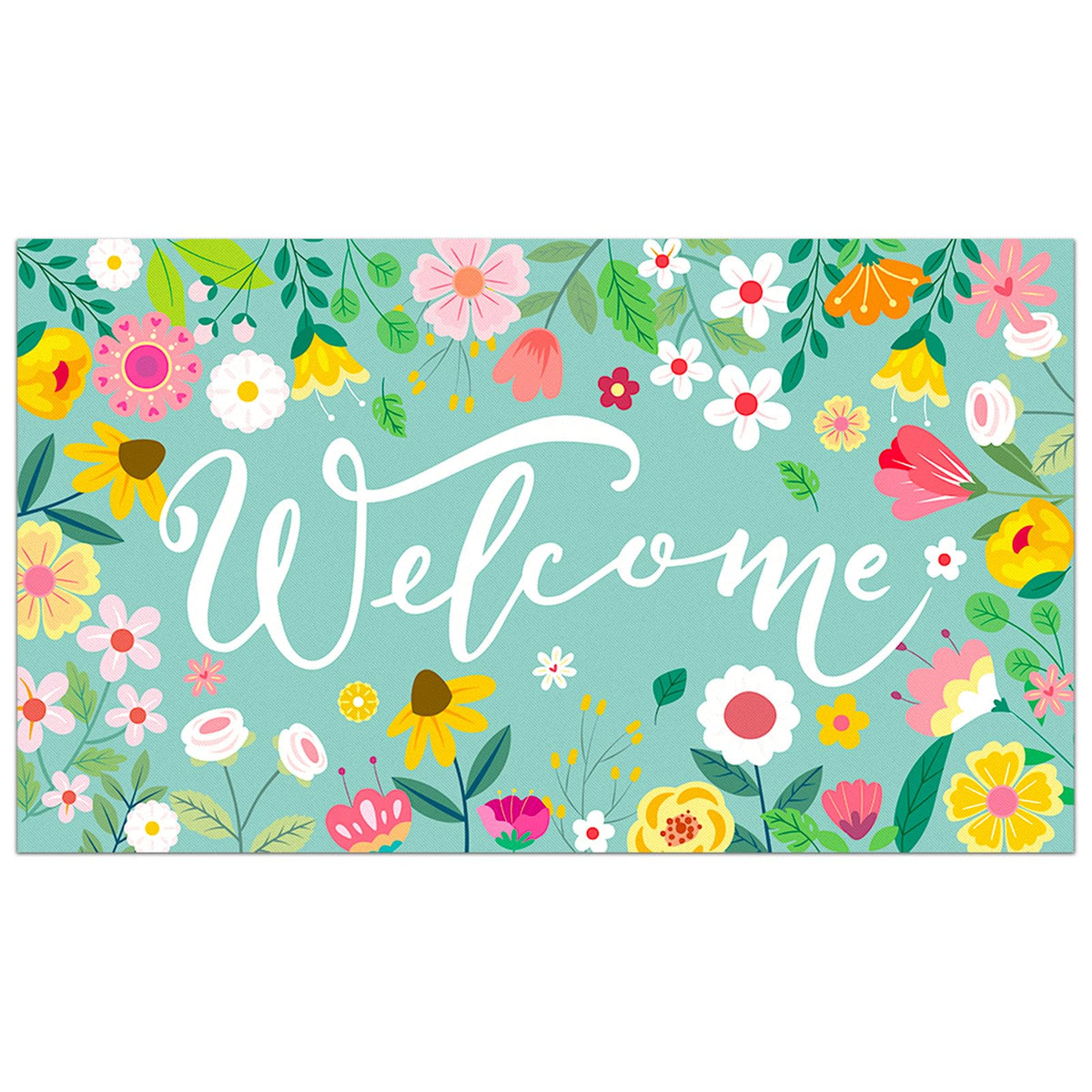 Atiloy welcome doormat with spring floral design adds curb appeal and easy cleaning.