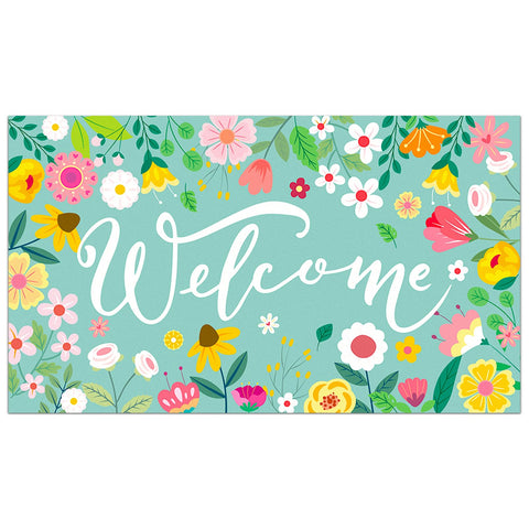 Atiloy welcome doormat with spring floral design adds curb appeal and easy cleaning.