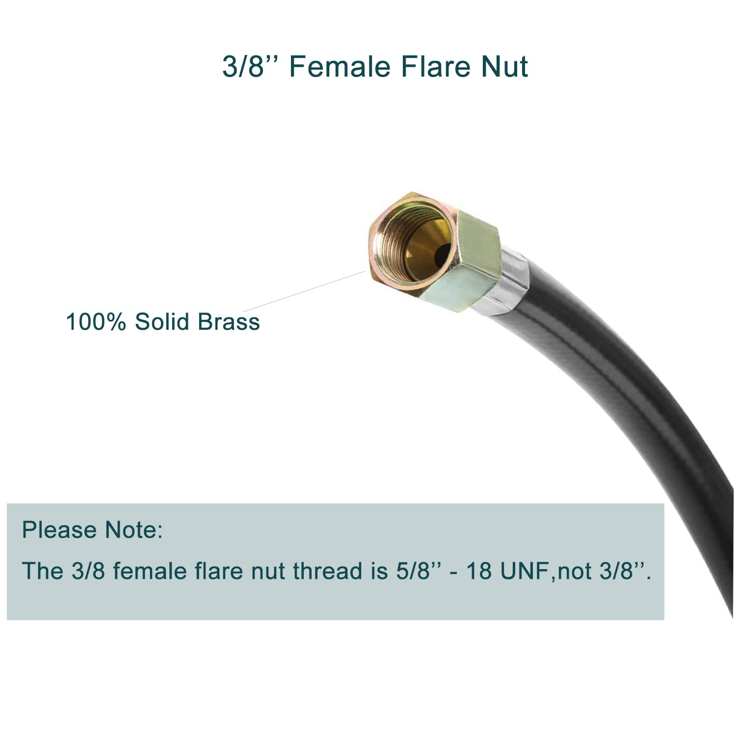 ATKKE 3/8 inch flare connector detail for compatible propane appliances.
