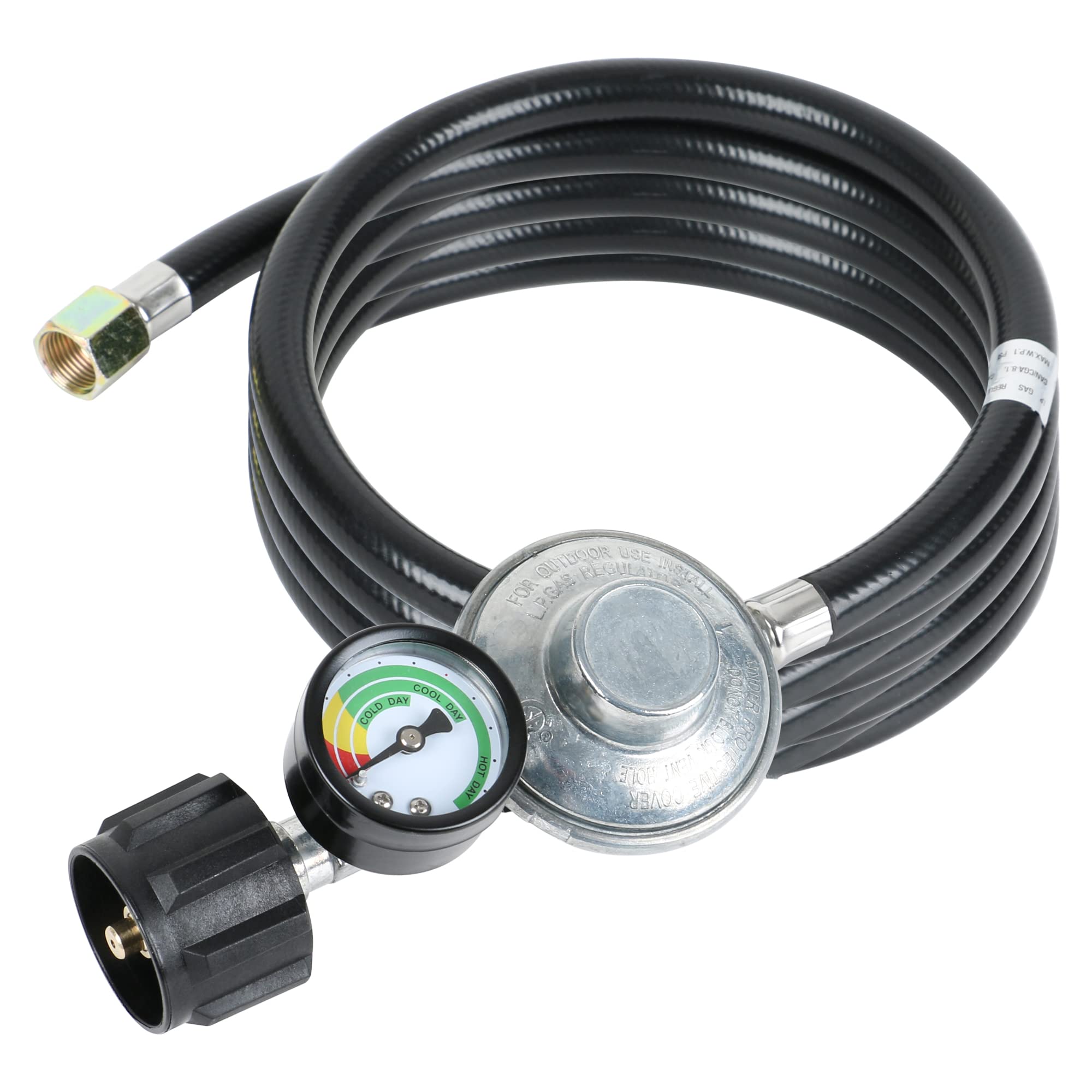 ATKKE 6ft propane regulator with gauge showing tank gauge display for easy monitoring.
