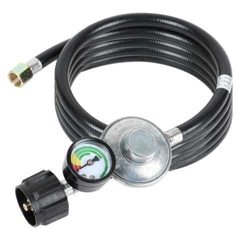 ATKKE 6ft propane regulator with gauge showing tank gauge display for easy monitoring.
