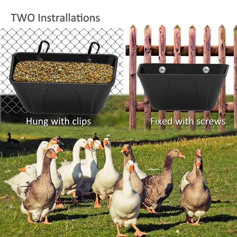 ATKSKYO poultry feed trough dispensers for grains, minerals, or liquids.