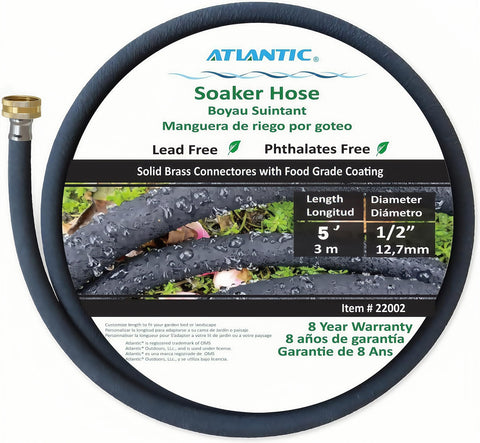 Atlantic short soaker hose 5ft laid along a raised bed for targeted irrigation.