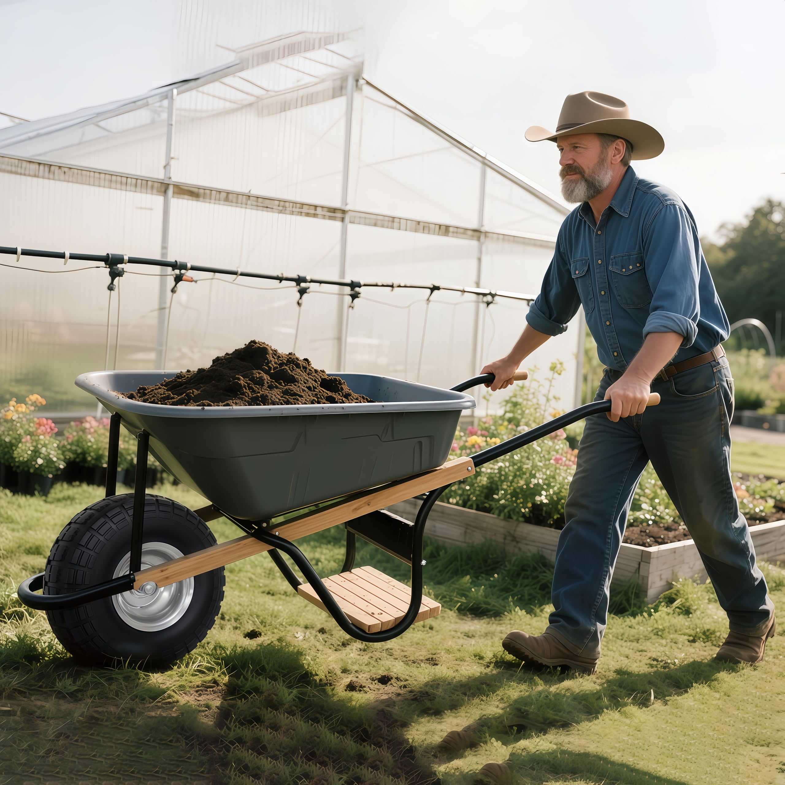 Atlantic solid PU wheel in outdoor gravel illustrates all-terrain reliability on various surfaces.