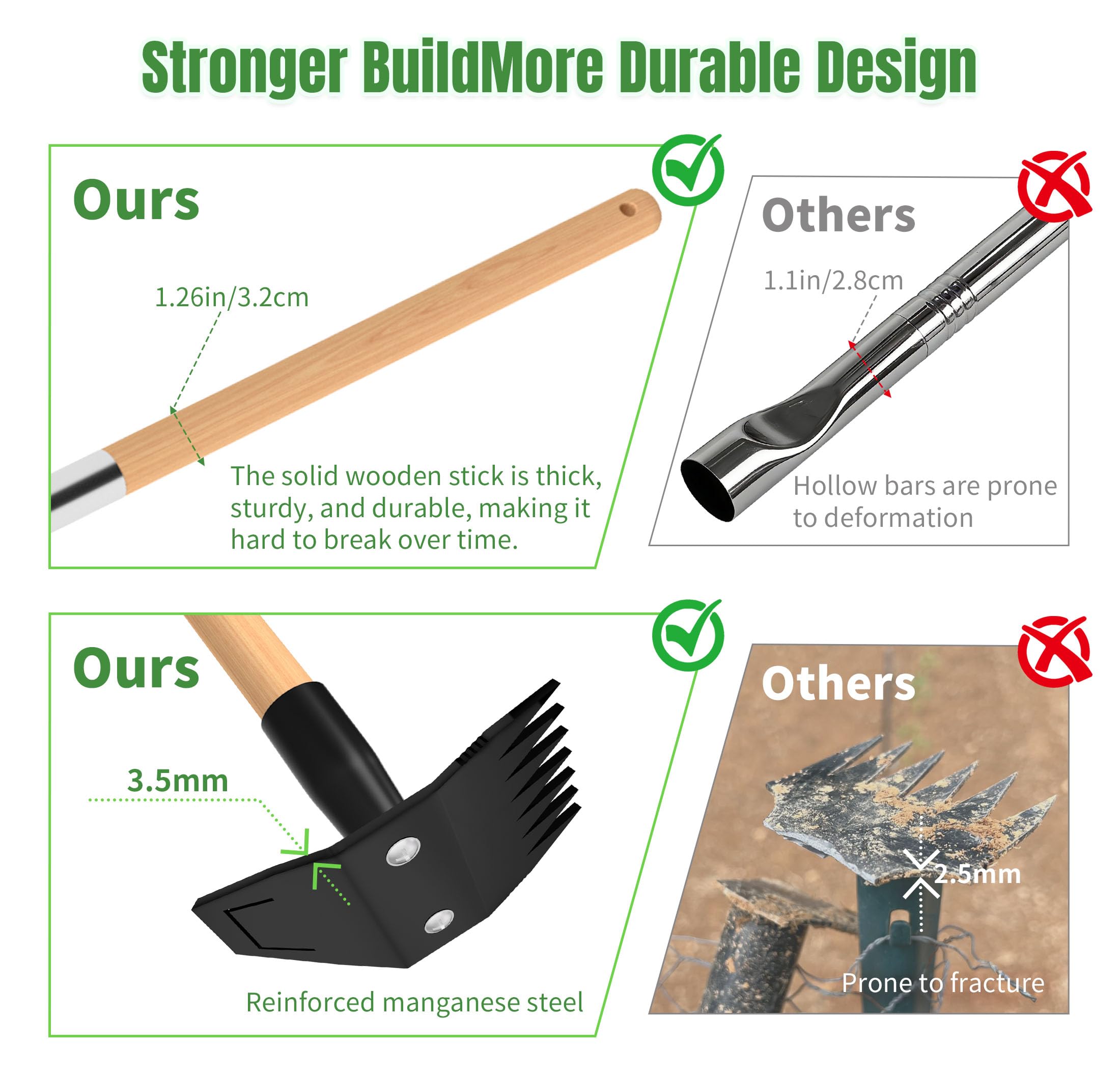 ATLRGISL weed puller dual-head rake end tackles weeds and roots in one pass