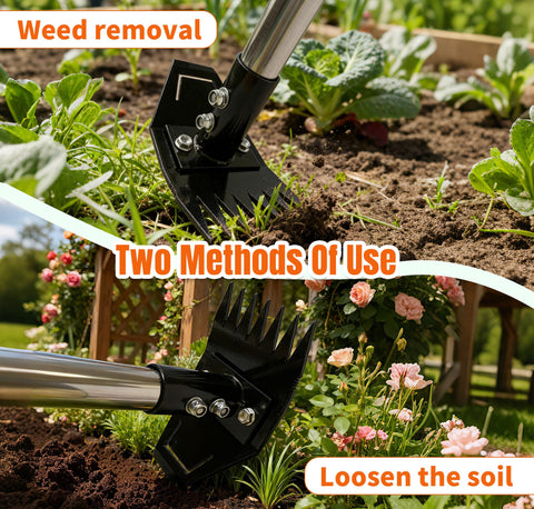 ATLRGISL dual-head tool for weeding and soil loosening in gardens.
