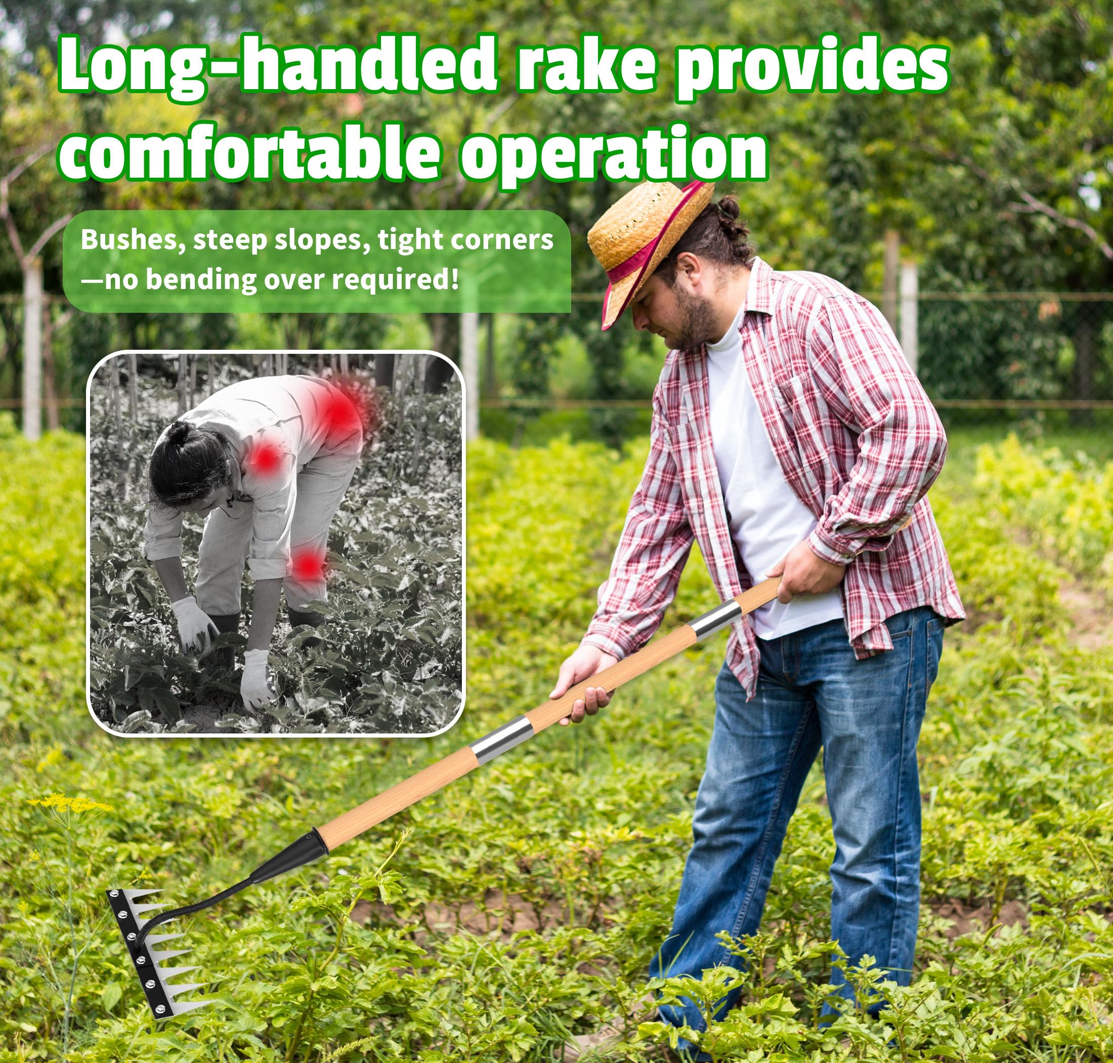 ATLRGISL versatile rake doubles as bulb planting and debris clearing.