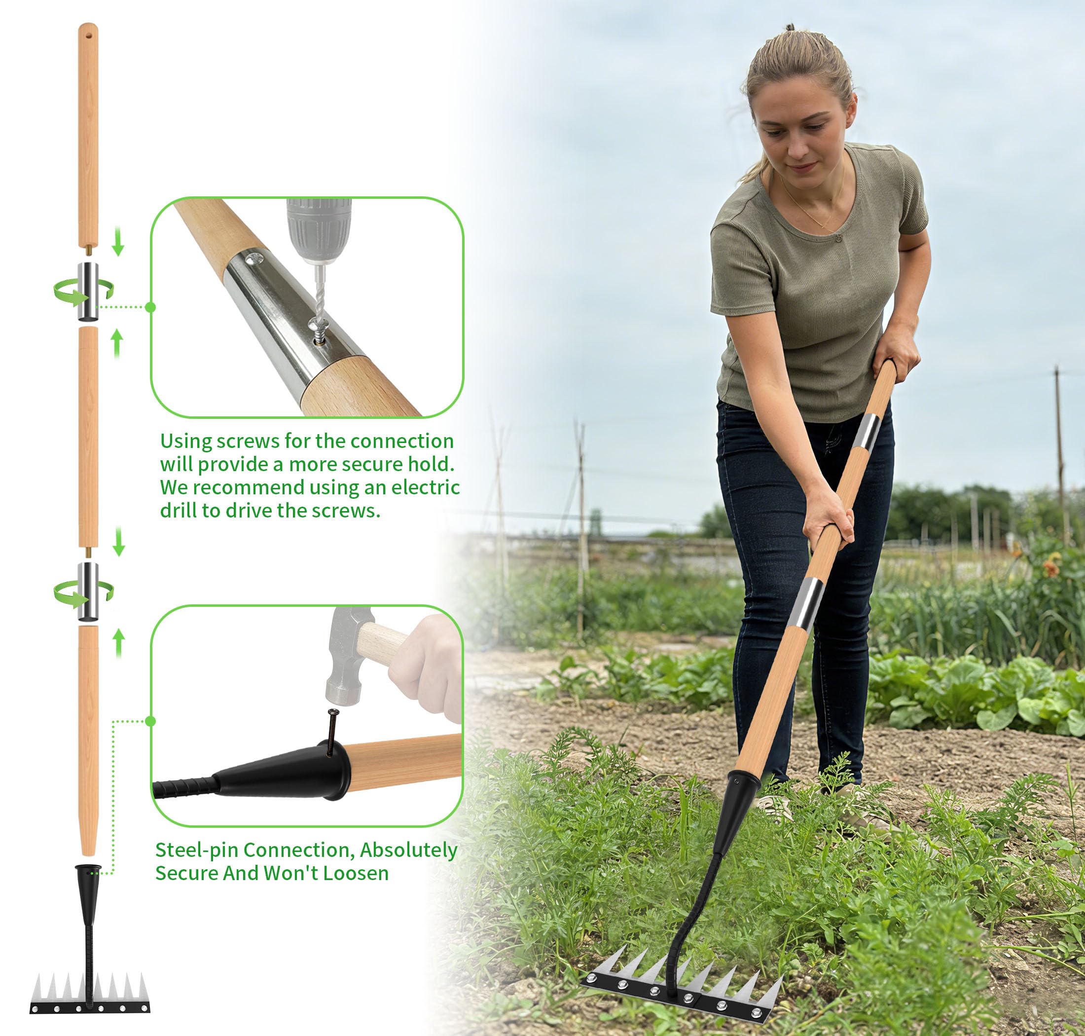 ATLRGISL rust-resistant steel head demonstrates durability against tough weeds.