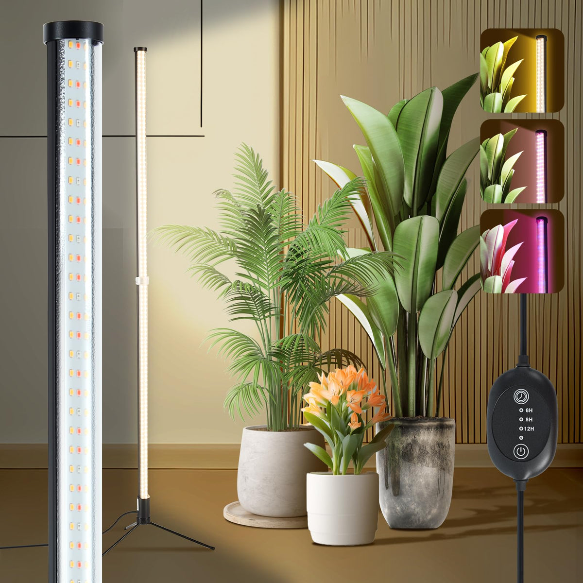 Atmel standing grow light stand directing even lighting for tall indoor plants