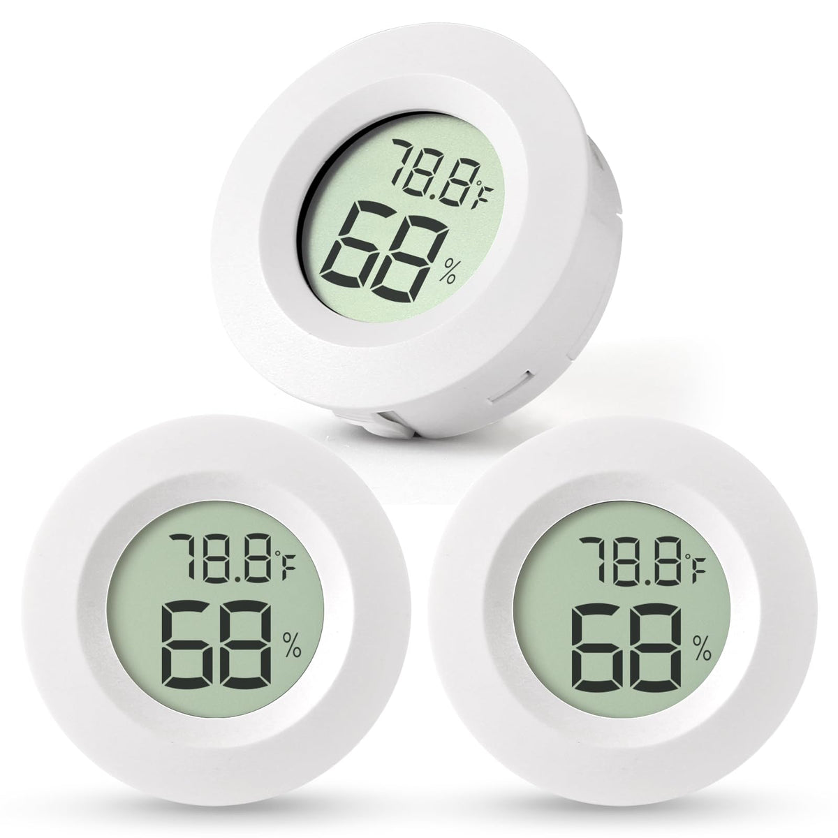 Atogou mini hygrometer front view with humidity and temperature readout for quick room checks.