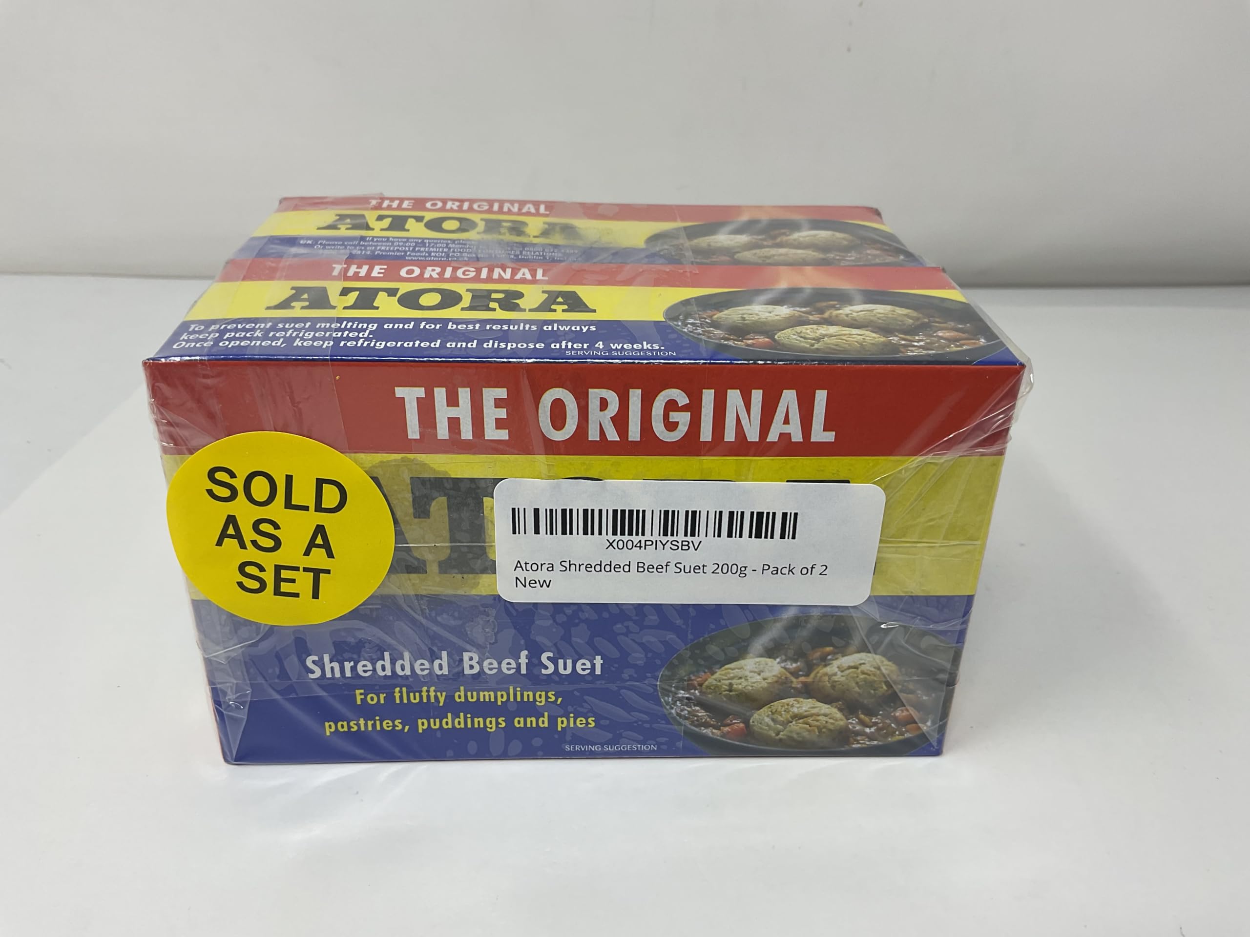 The Atora Shredded Beef Suet 200g pack-2 back label highlights ingredients for confidence