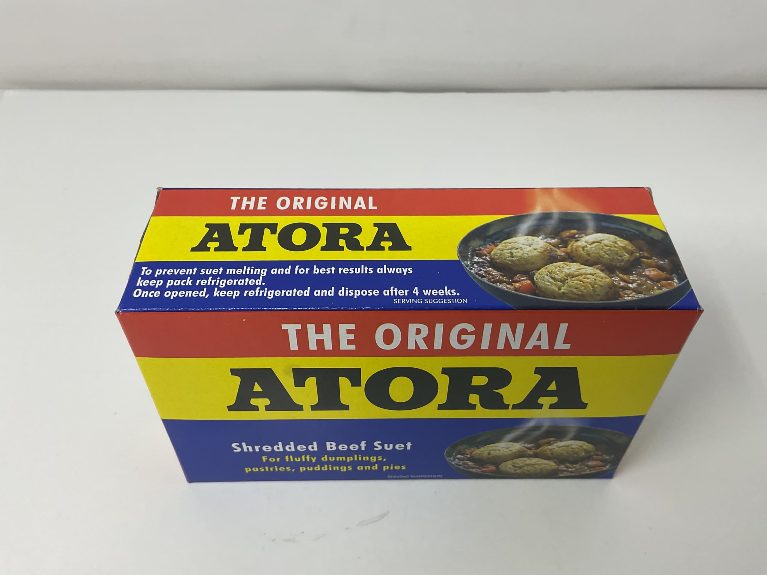 The Atora Shredded Beef Suet 200g pack-2 label detail communicates heritage