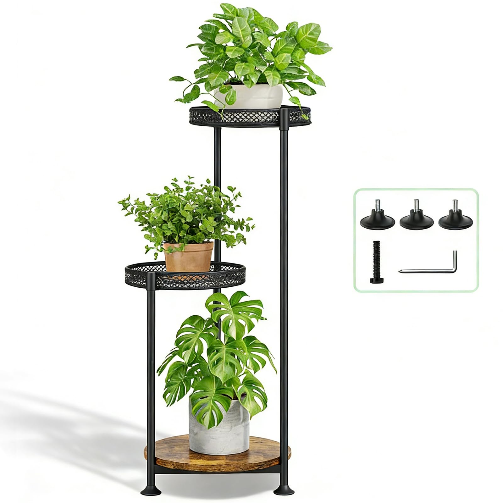 Atpddpey 3-tier plant stand angle view for corner display and easy plant organization.