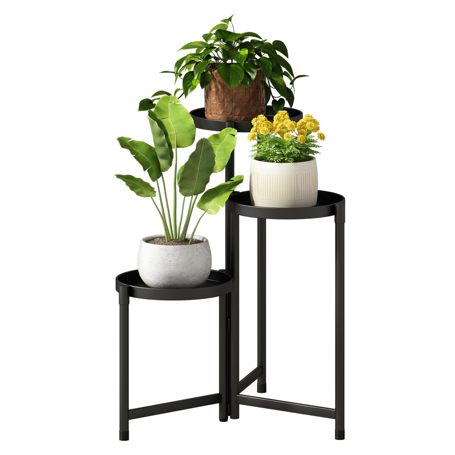 Atpddpey 3-tier plant stand in black showing a space-saving multi-plant display.
