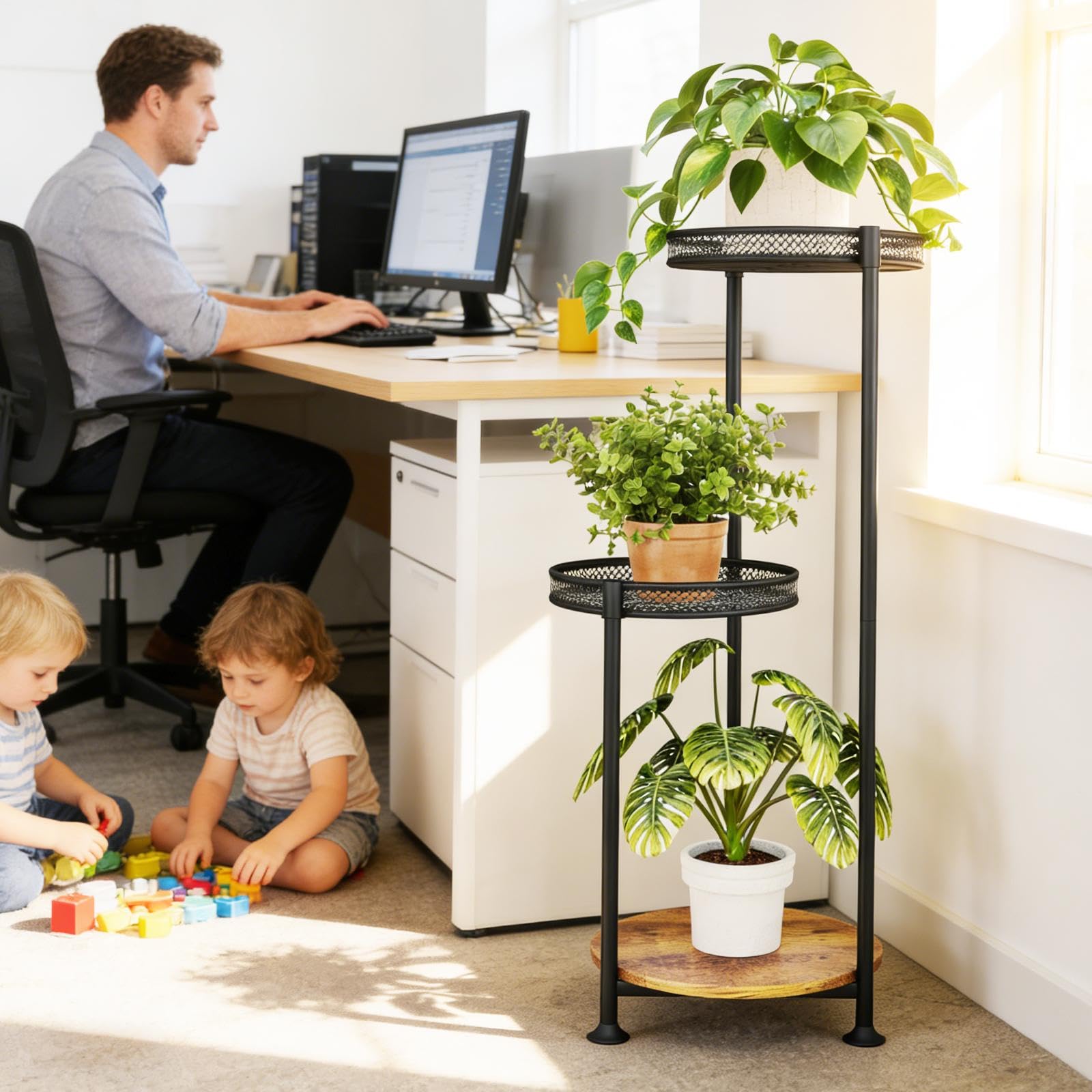 Atpddpey 3-tier plant stand in corner living room setup.