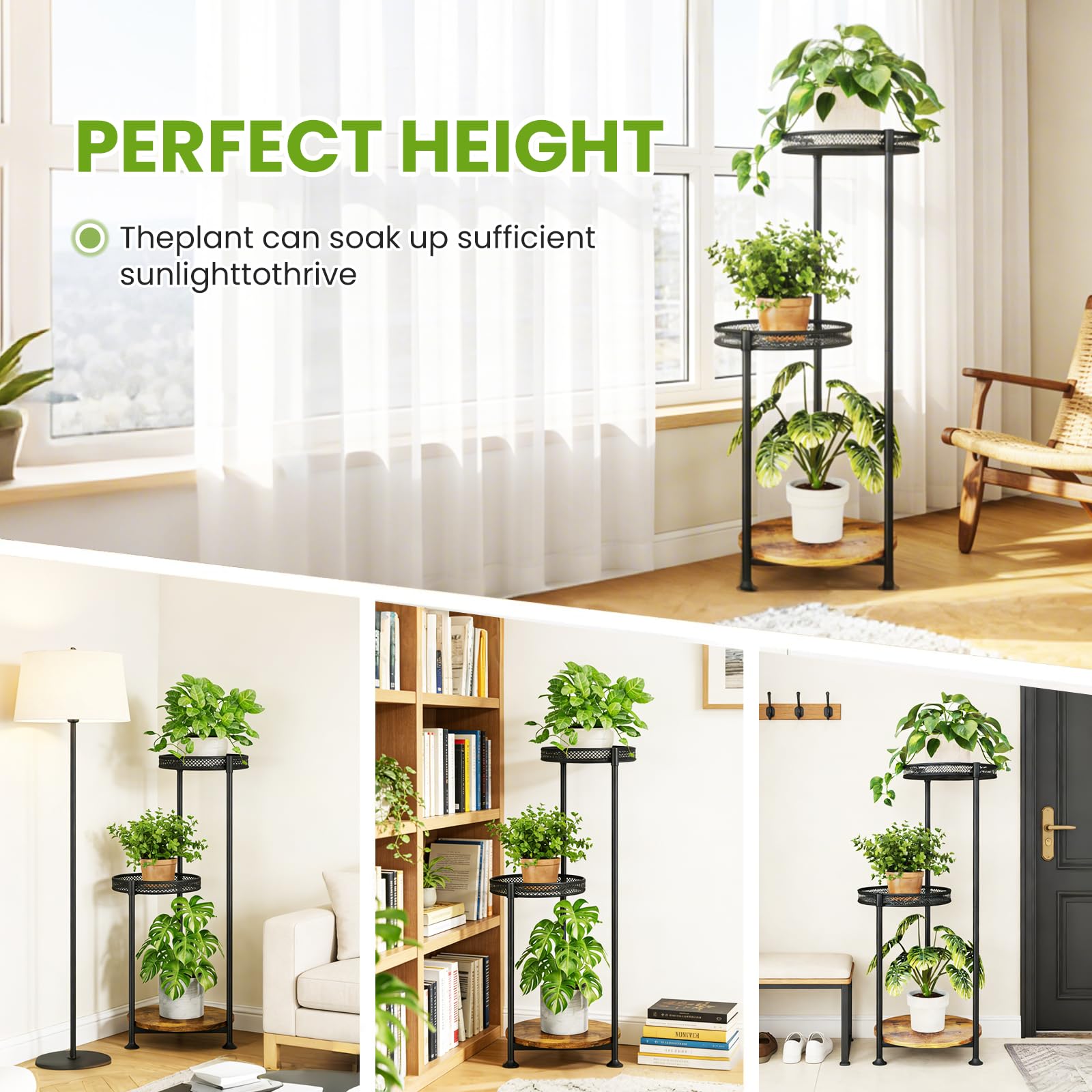 Atpddpey plant stand side detail highlights slim, tall profile for compact spaces.